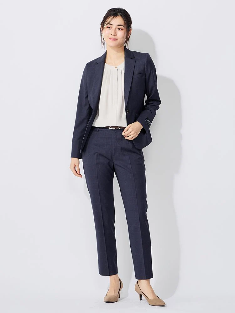 ネイビー インポート【REDA】スーツ テーパードパンツ チェック柄