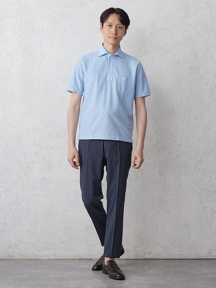 S．ブルー TRANS CONTINENTS プレーンポロシャツ ホワイト/サックス