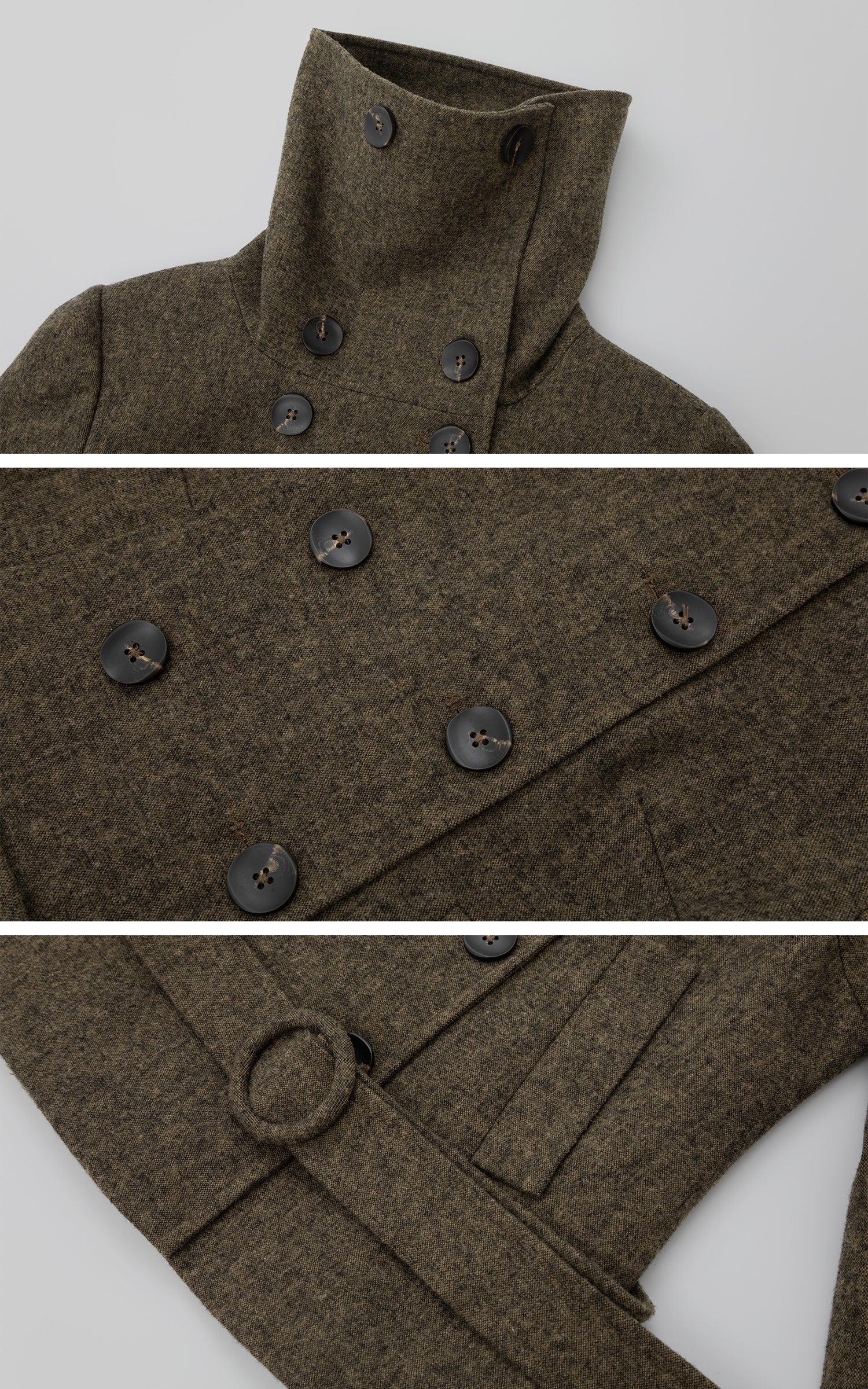 IAMXIAA ウール風ハイネックベルト付きダブルブレストジャケット