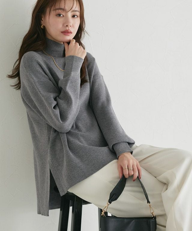 吸湿発熱] 選べるネックサイドスリットニット 【スピード配送