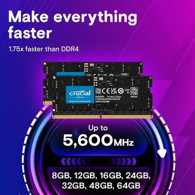 Crucial 64GB Kit (2x32GB) DDR5 5600MHz C46 SODIMM Laptop Memory