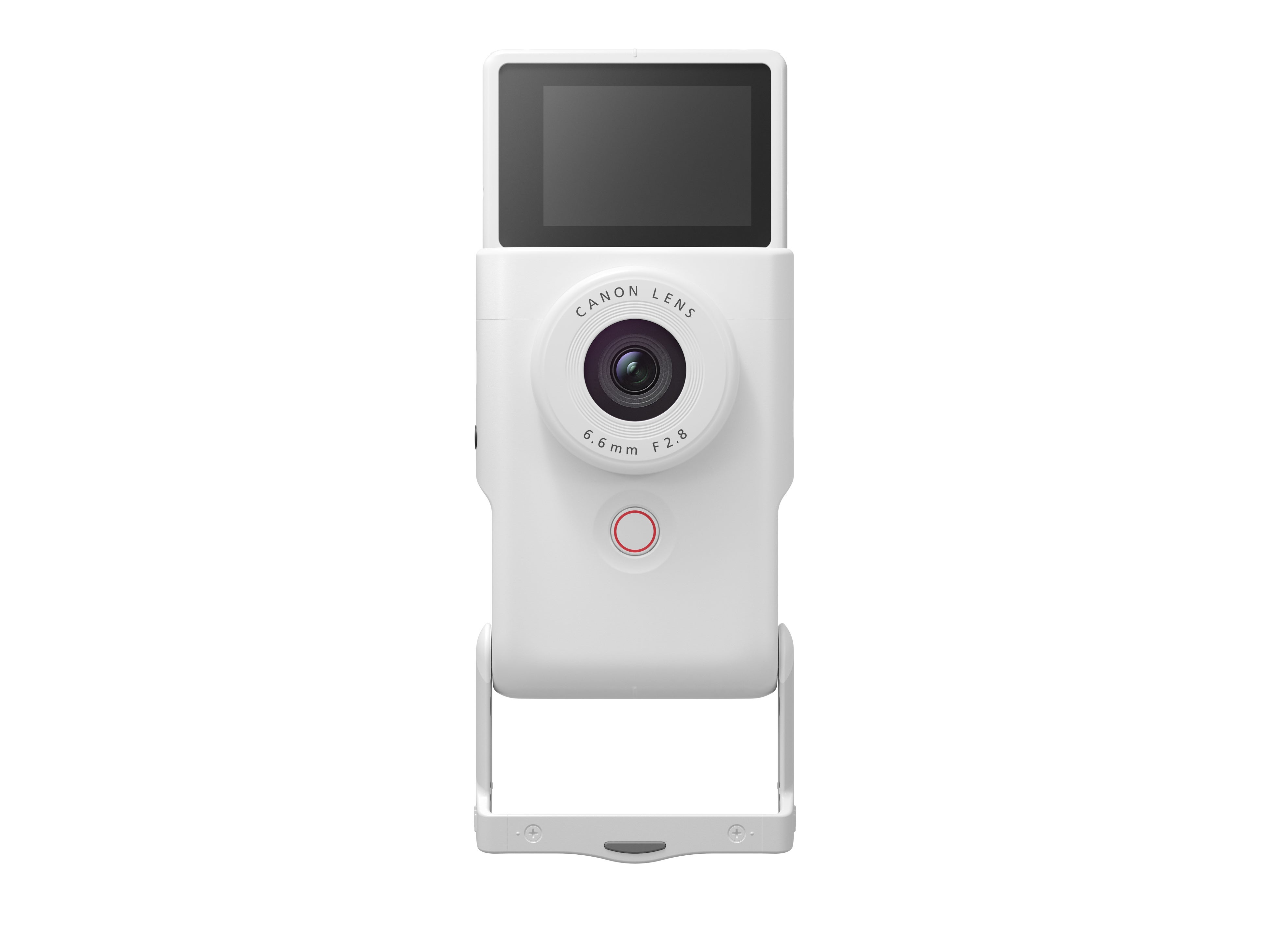 スマホライクな縦型デザインのVlogカメラ「PowerShot V10」のホワイト