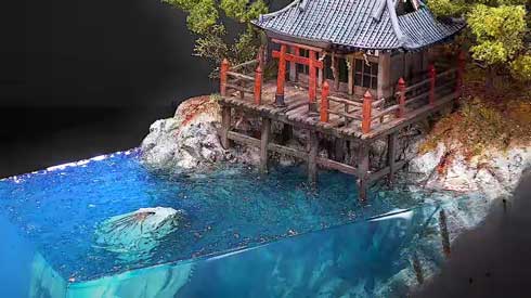 崖の上の神社と“海のヌシ”の神秘的なジオラマにゾクゾクする……！ 全て