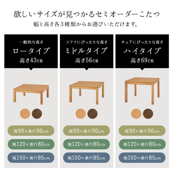 こたつテーブル 高さ2段階調節可能 正方形 [90×90×64][単品] 趣（ハイ