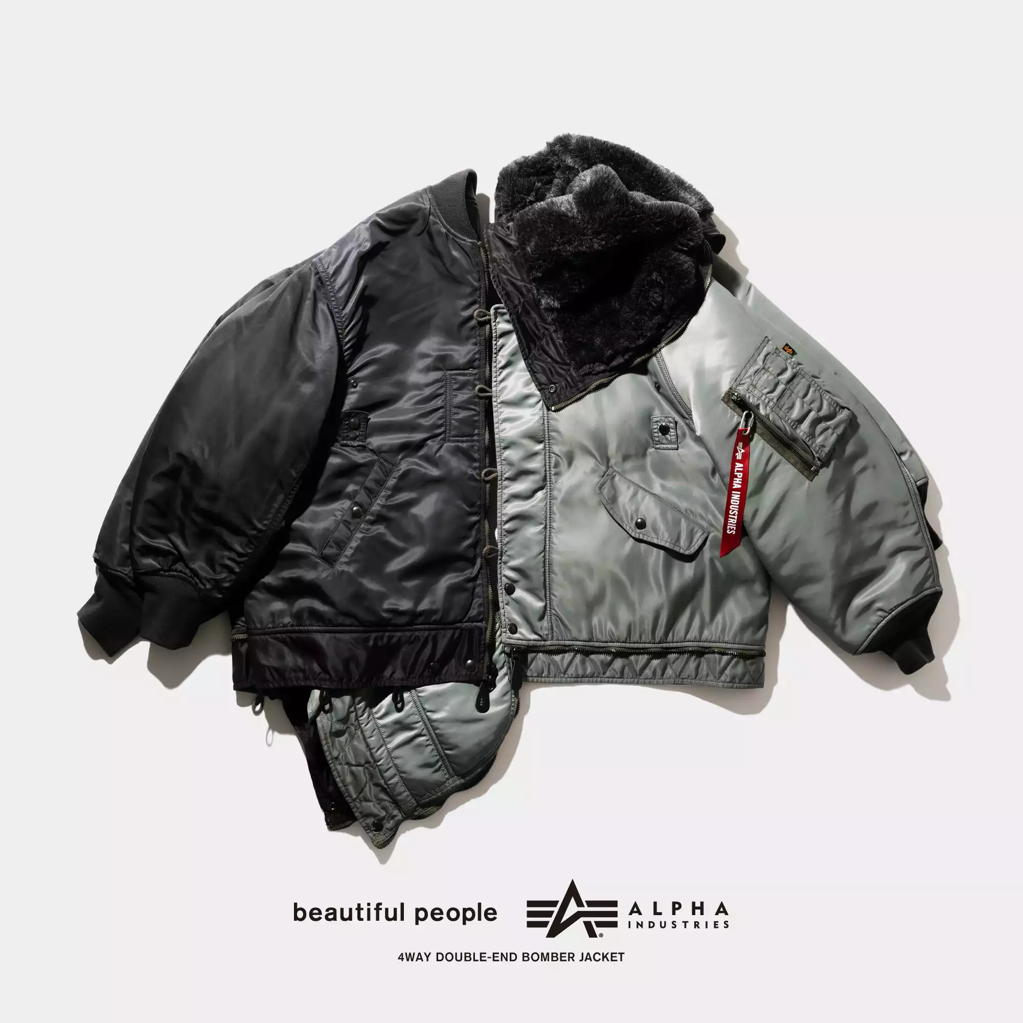 beautiful people × ALPHA INDUSTRIES 上下表裏で着用できる4WAY仕様の