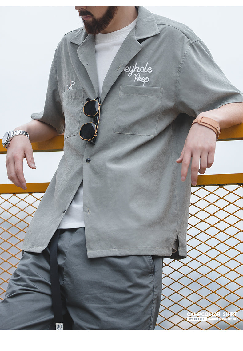 2色展開☆ヴィンテージ風 チェーンステッチ 刺繍 メンズ オープン