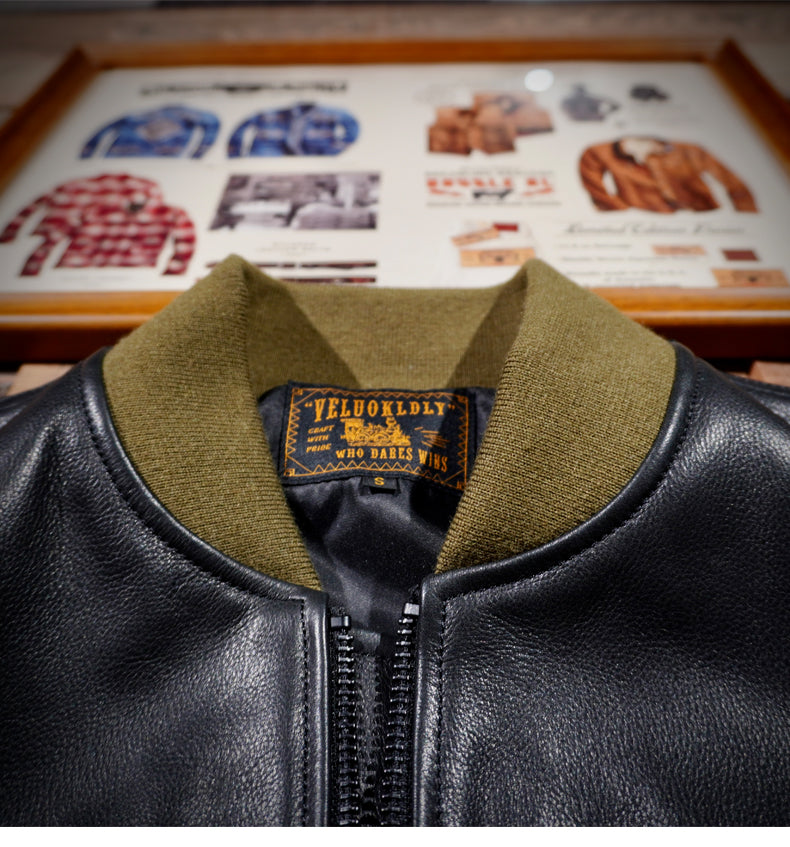 ウォッシュ加工 アメリカ産カウレザー使用 MA-1 フライトジャケット S