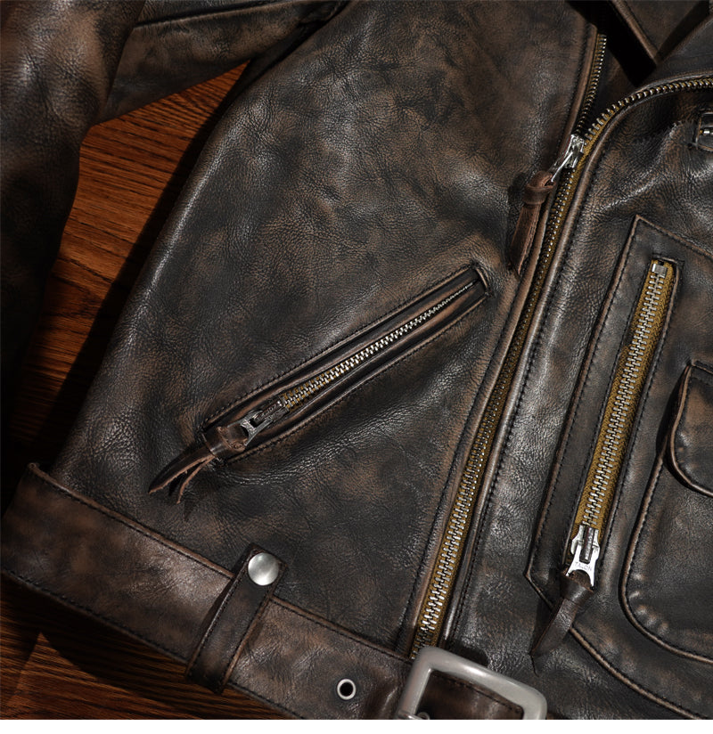 ◇50's復刻 絶妙なヴィンテージ加工茶芯カウハイドレザー ダブル