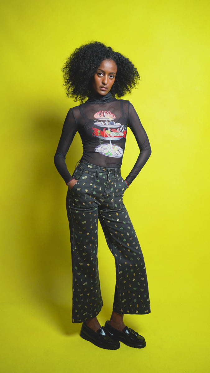 Black Mesh Long Sleeve Turtleneck - Seafood Tower | Rachel