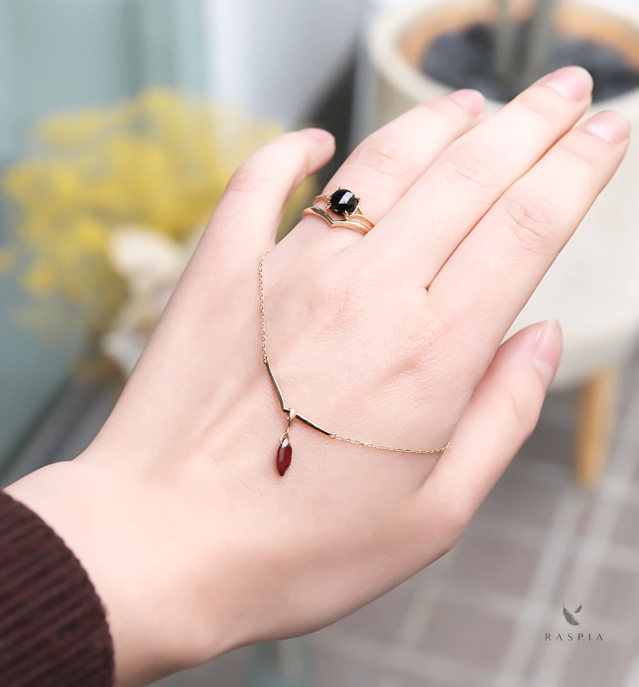 ブラックスピネル K10リング ローズカット ~VALOA~ 8月誕生石【受注