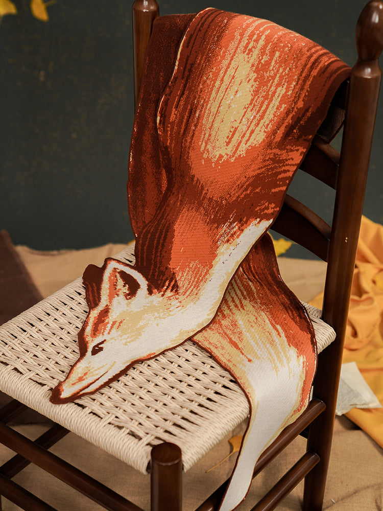 hand painted red fox long scarf – remulia