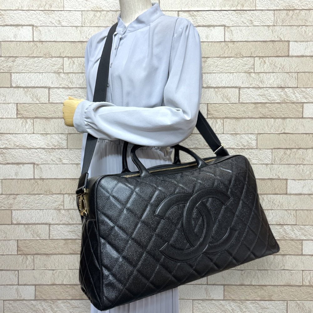 CHANEL シャネル ボストンバッグ キャビアスキン ブラック レディース