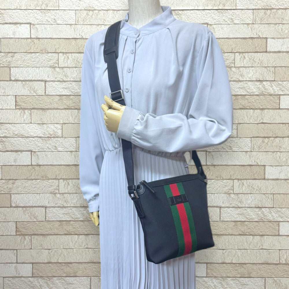 GUCCI グッチ シェリーライン ショルダーバッグ キャンバス ブラック