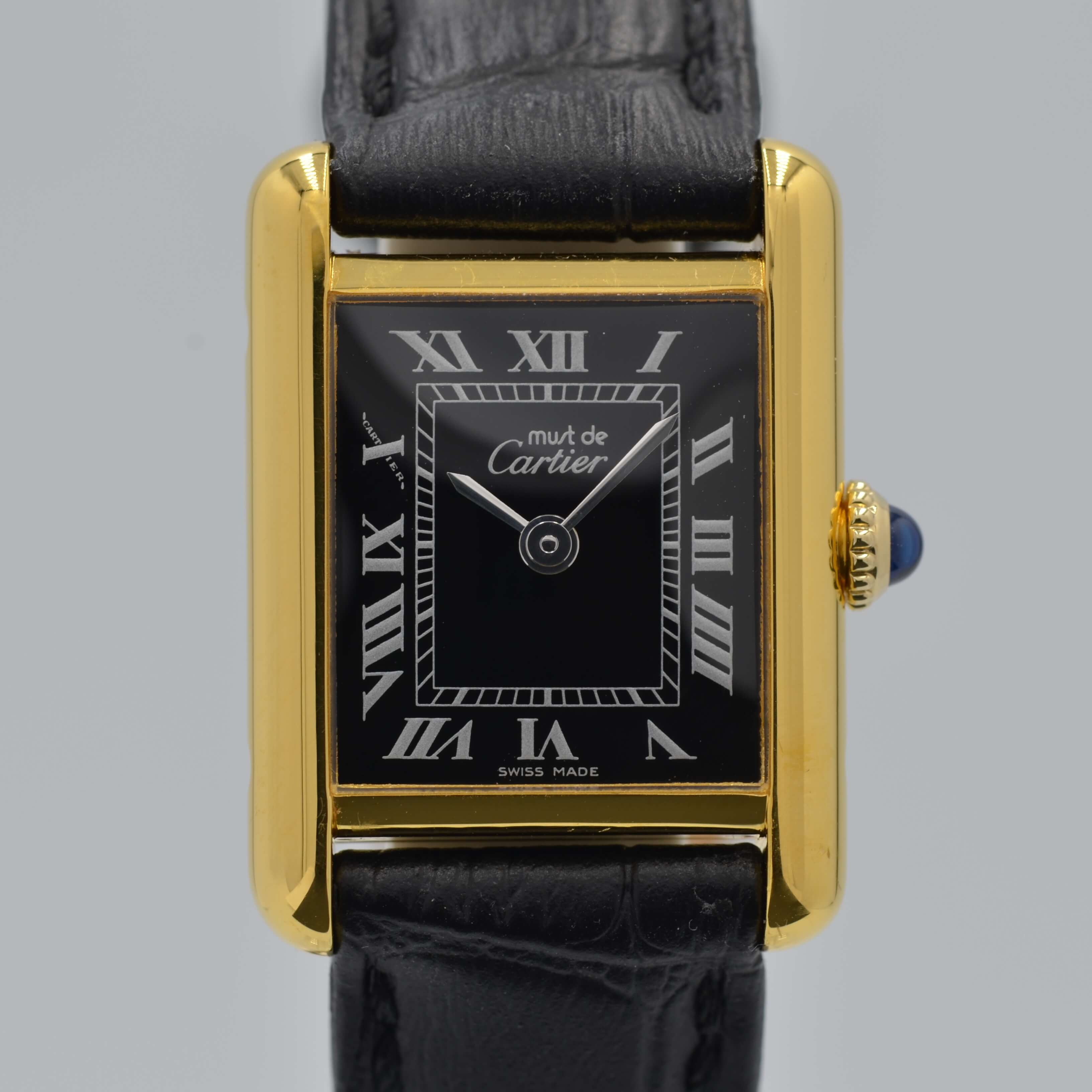 Cartier】カルティエ マストタンク SM手巻きブラックローマ 永久保証書付き