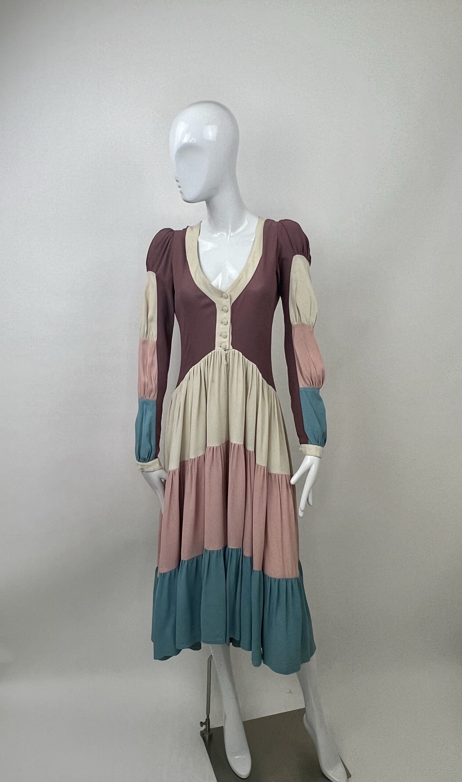 Ossie Clark 70s 'Traffic Light' Tiered Dress - Rellik