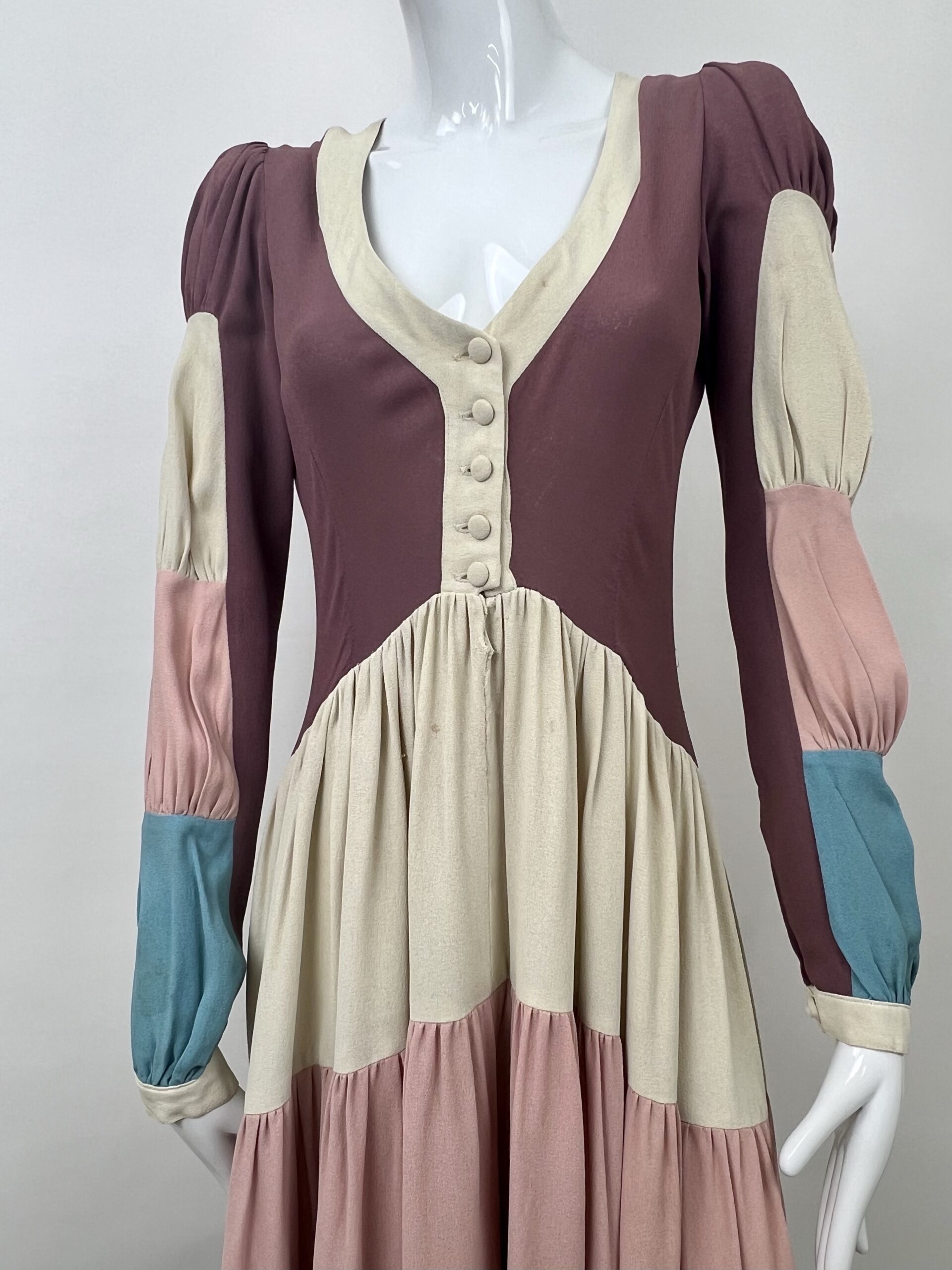 Ossie Clark 70s 'Traffic Light' Tiered Dress - Rellik