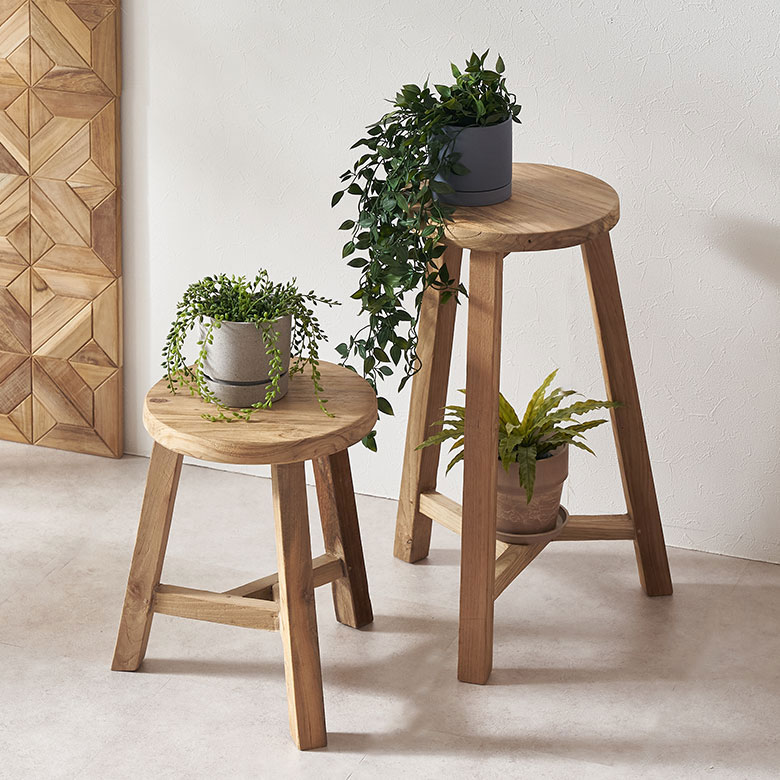 スツール チークウッド 天然木 木製 ハイタイプ 古材 約 W 40cm D 40cm