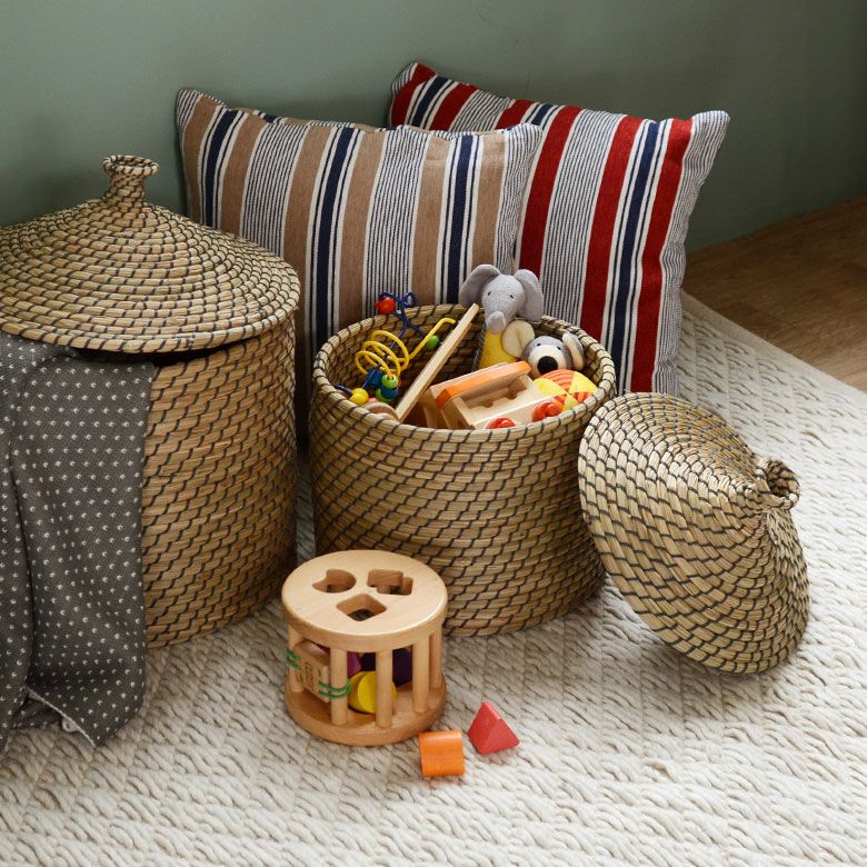 バスケット ふた付き かごバスケット ポット シーグラス 約W 29 x D 29