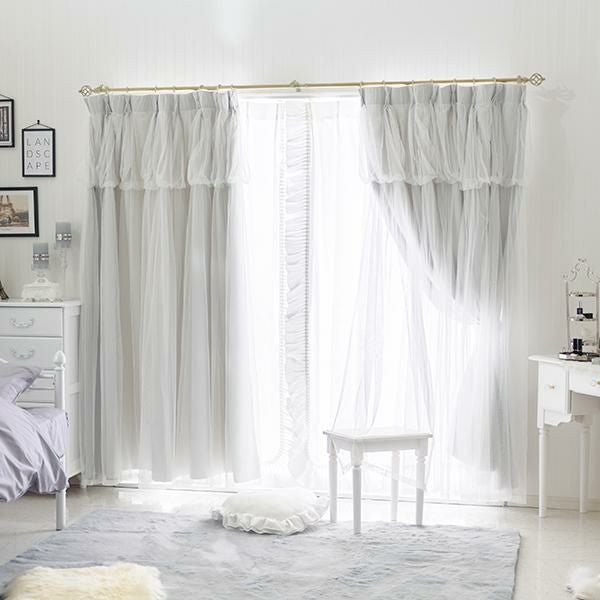 上飾り付きレイヤード遮光カーテン/ライトグレー(幅100×丈110・135・2