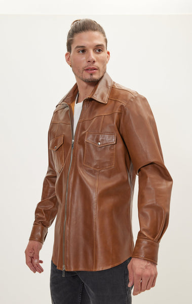 OHOTORO レザーシャツジャケット brown OHOTORO Leather Shirt Jacket