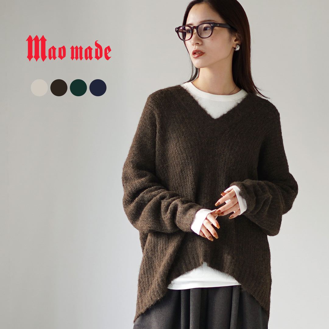 MAO MADE（マオメイド） フェザーヤーン ディープVネック ニット