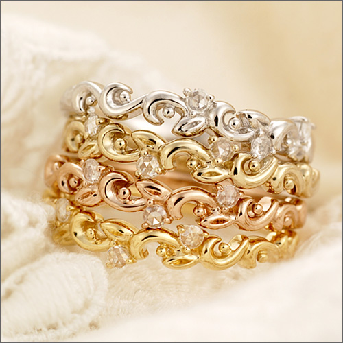 木の葉のささやき ローズカットダイヤリング PT900 K18 K10対応 ローズ