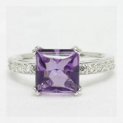 アメジストスクエアバフトップ×ダイヤモンドリング PT900 K18 K10対応