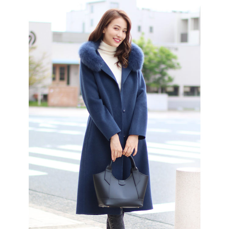 カシミヤ ブレンド ウール ロング コート ダブルフェイス フォックス
