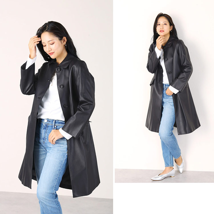 本革 レザーコート レディース ラム革 ステンカラー(04000093r) 7F