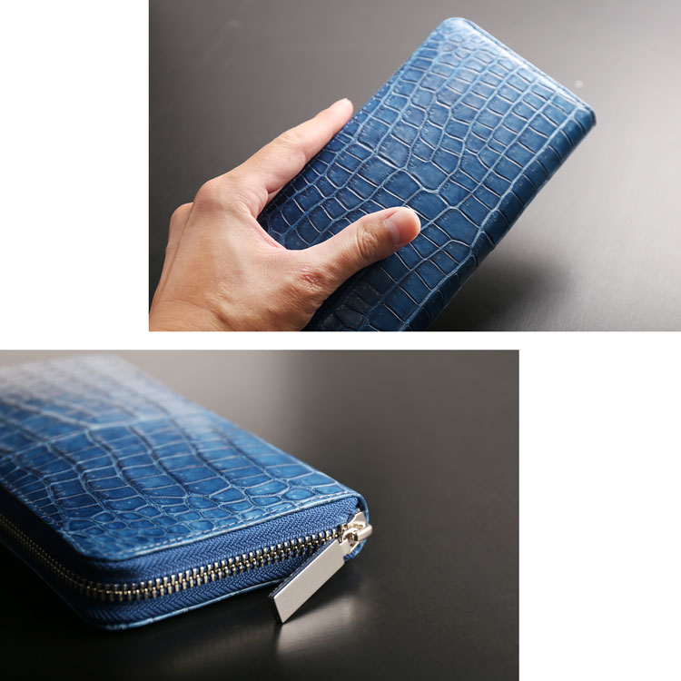 スモール クロコダイル 長財布 藍染め ポロサス 日本製 4FA