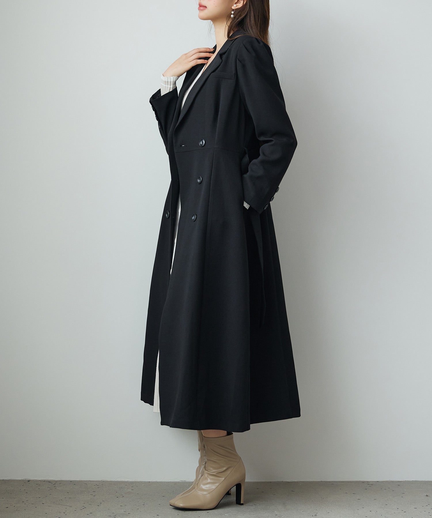 テーラードダブルブレストロングトレンチコートsdp0316 ブラック