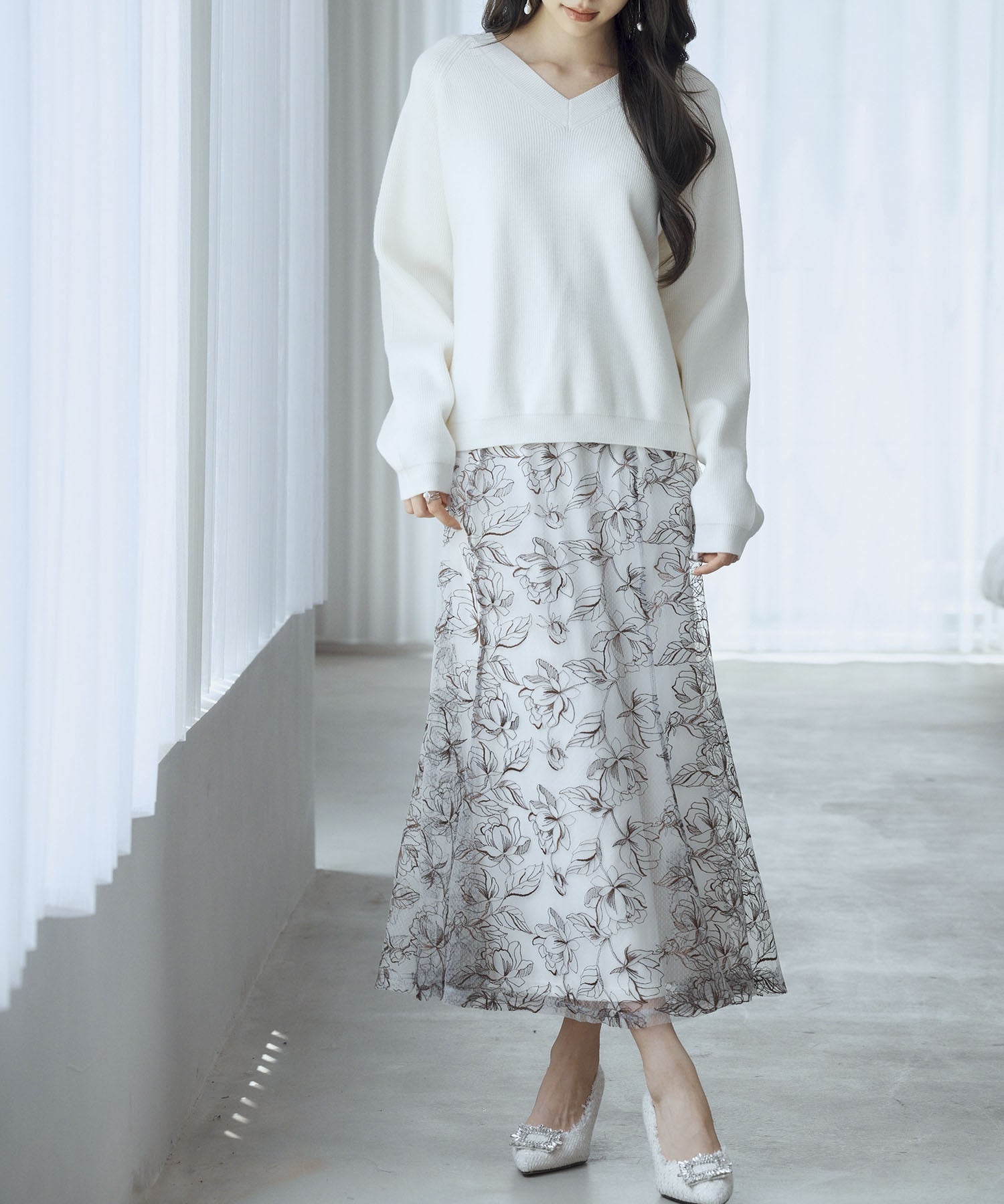 畦編み深みVネックニットプルオーバーsdpxyf3292 アイボリー – [公式