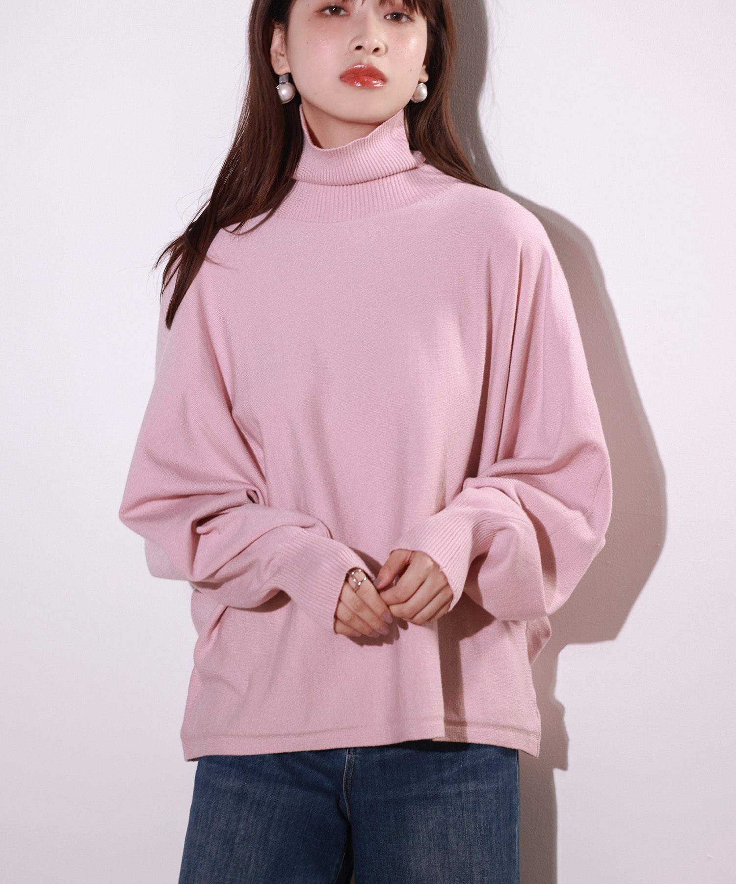 体型カバードルマンスリーブニットプルオーバーsdpxyf2708 ピンク