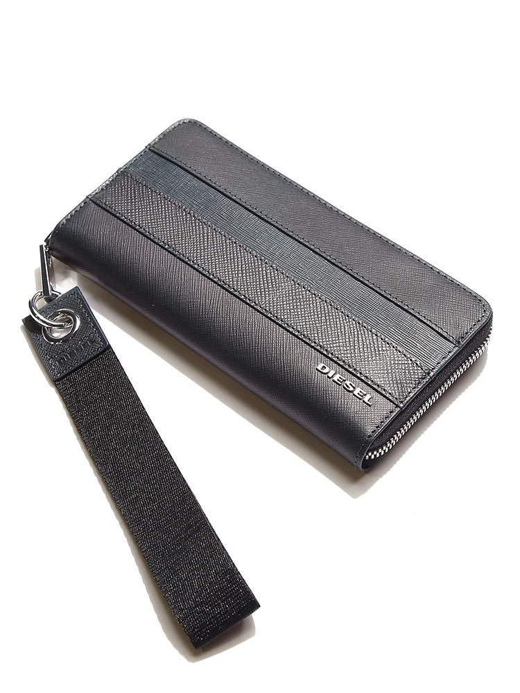 DIESEL (ディーゼル) 切り替えレザー ストラップ付 ラウンドジップ 長