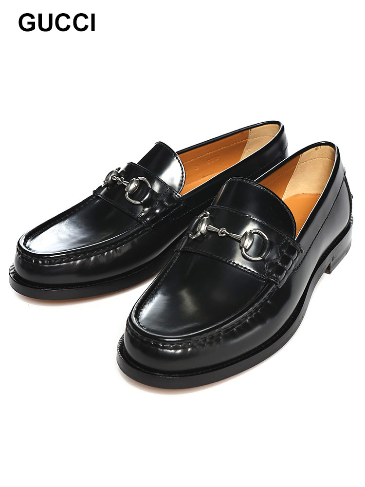 GUCCI (グッチ) ブラックレザー ラウンドトゥ ビットローファー