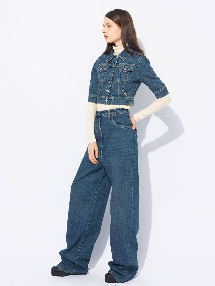 PRADA (プラダ) ウォッシュ加工 メタルロゴ ボタンフライ ハイライズ