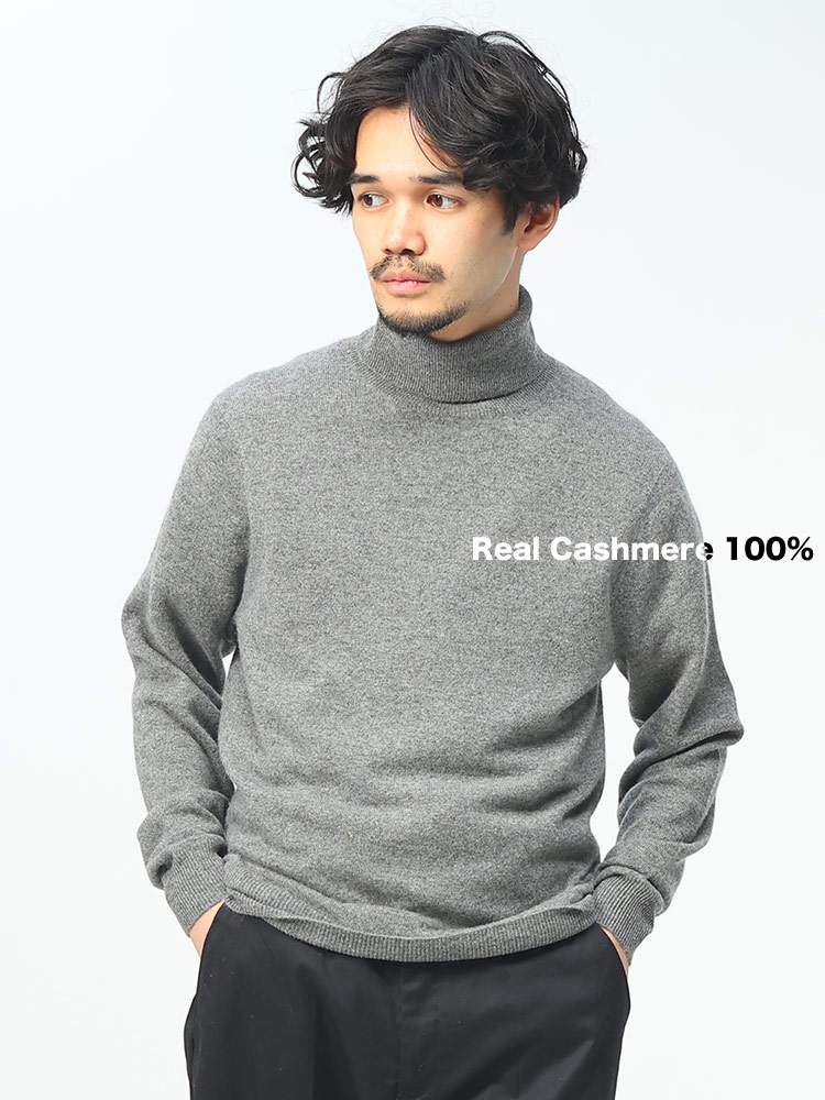 DESHENG (デシェン) カシミヤ100％ 12G 無地 タートルネック セーター