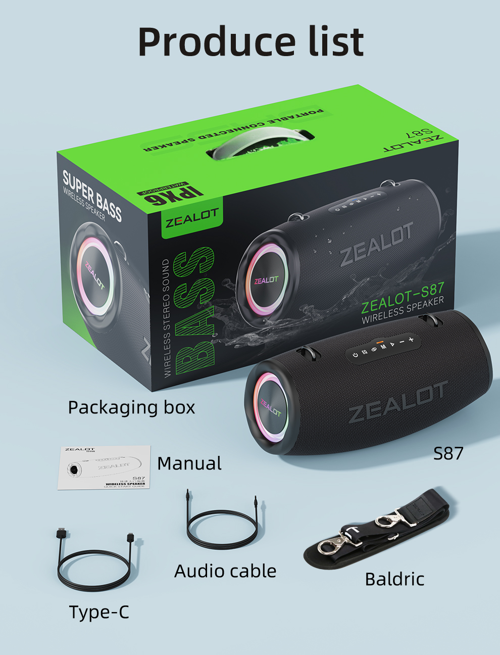 Zealot S87 Portable Wireless Outdoor Speaker - 80W Power