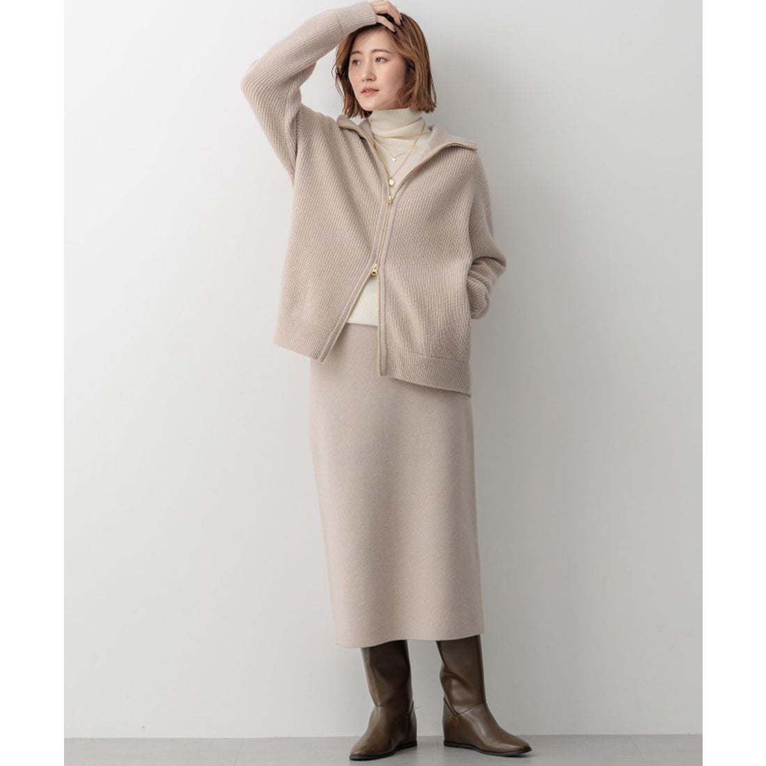 ニジュウサンク 23区 【洗える】カシミヤブレンド ジップアップ ニット