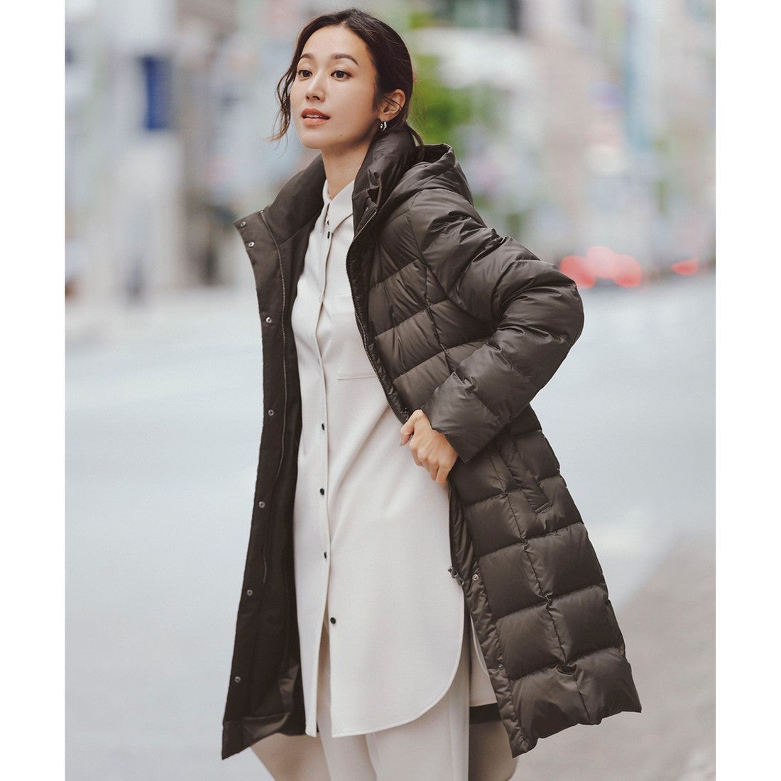 23区 【蛯原友里さん着用/洗える】シレータフタ ロング ダウンコート