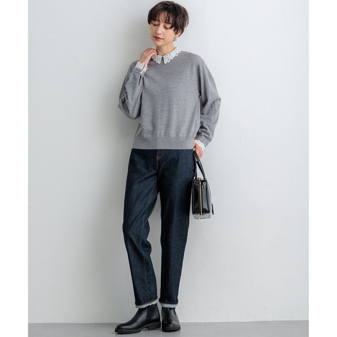 23区 【洗える】エンブロイダリーニット （ブラック系） -ファッション