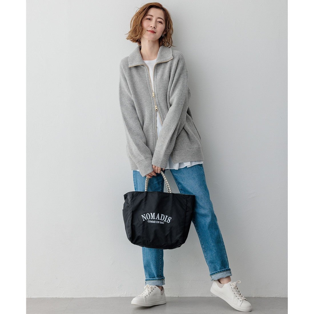 23区 【洗える】カシミヤブレンド ジップアップ ニットブルゾン