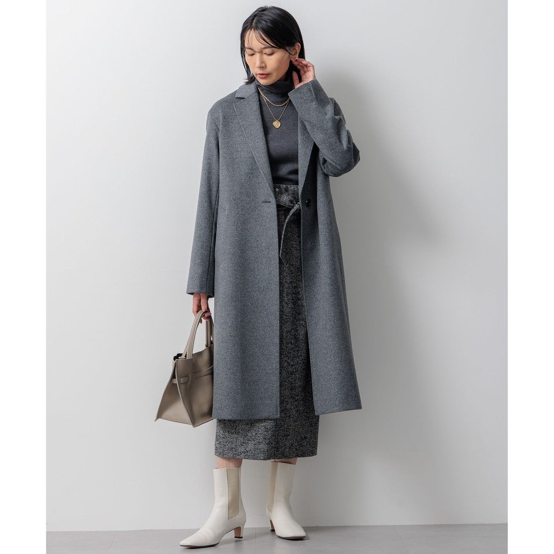 23区 ウールカシミヤビーバー チェスターコート （キャメル系） -靴