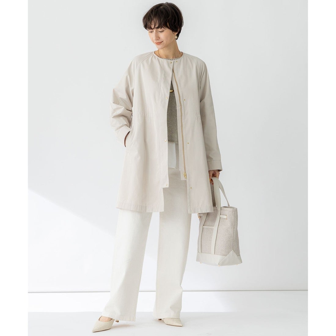 23区 【撥水加工】ライトツイル ノーカラーコート （ネイビー系