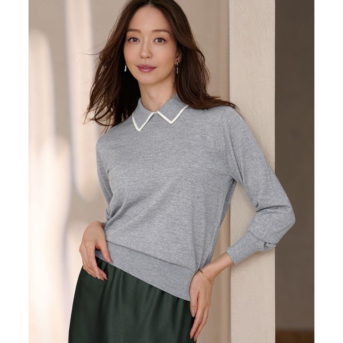 23区 【洗える】ウーステッドウール ポロニット （ライトグレー系