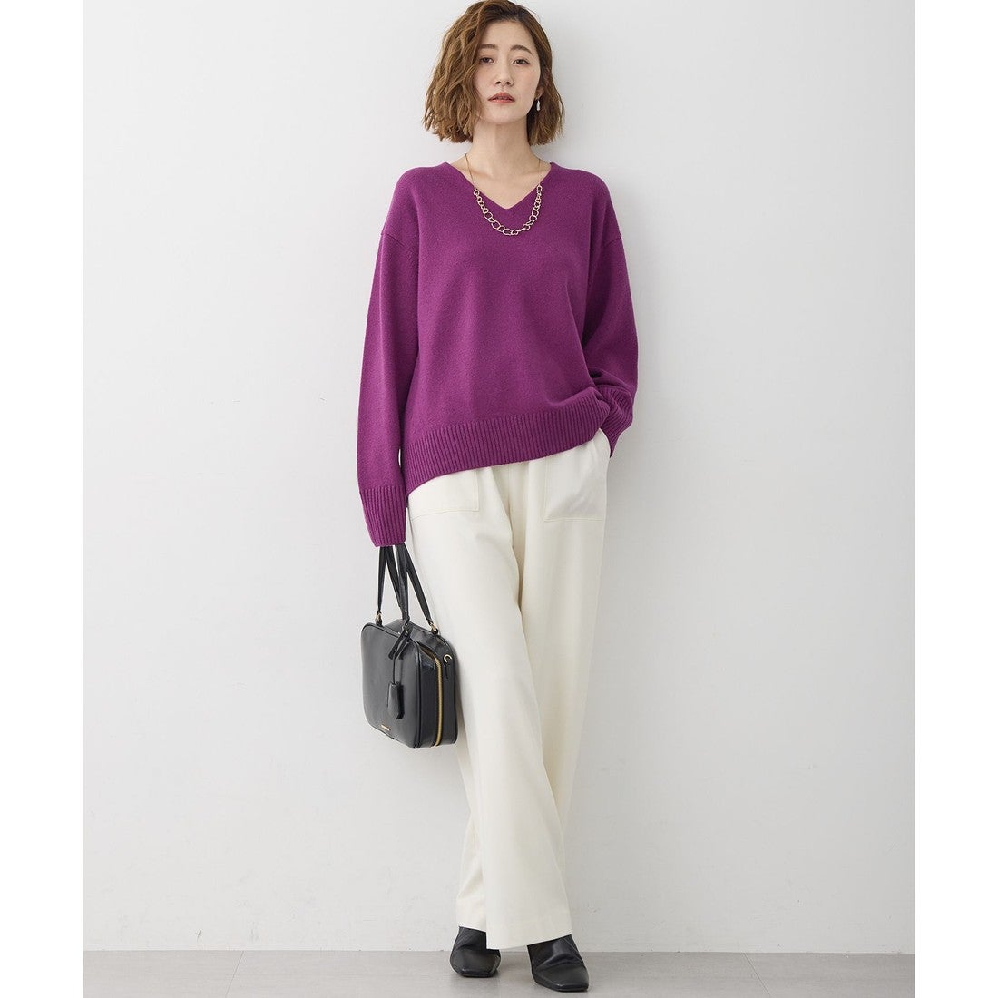 23区 【洗える】カシミヤブレンド Vネック ニット （グレー系） -靴