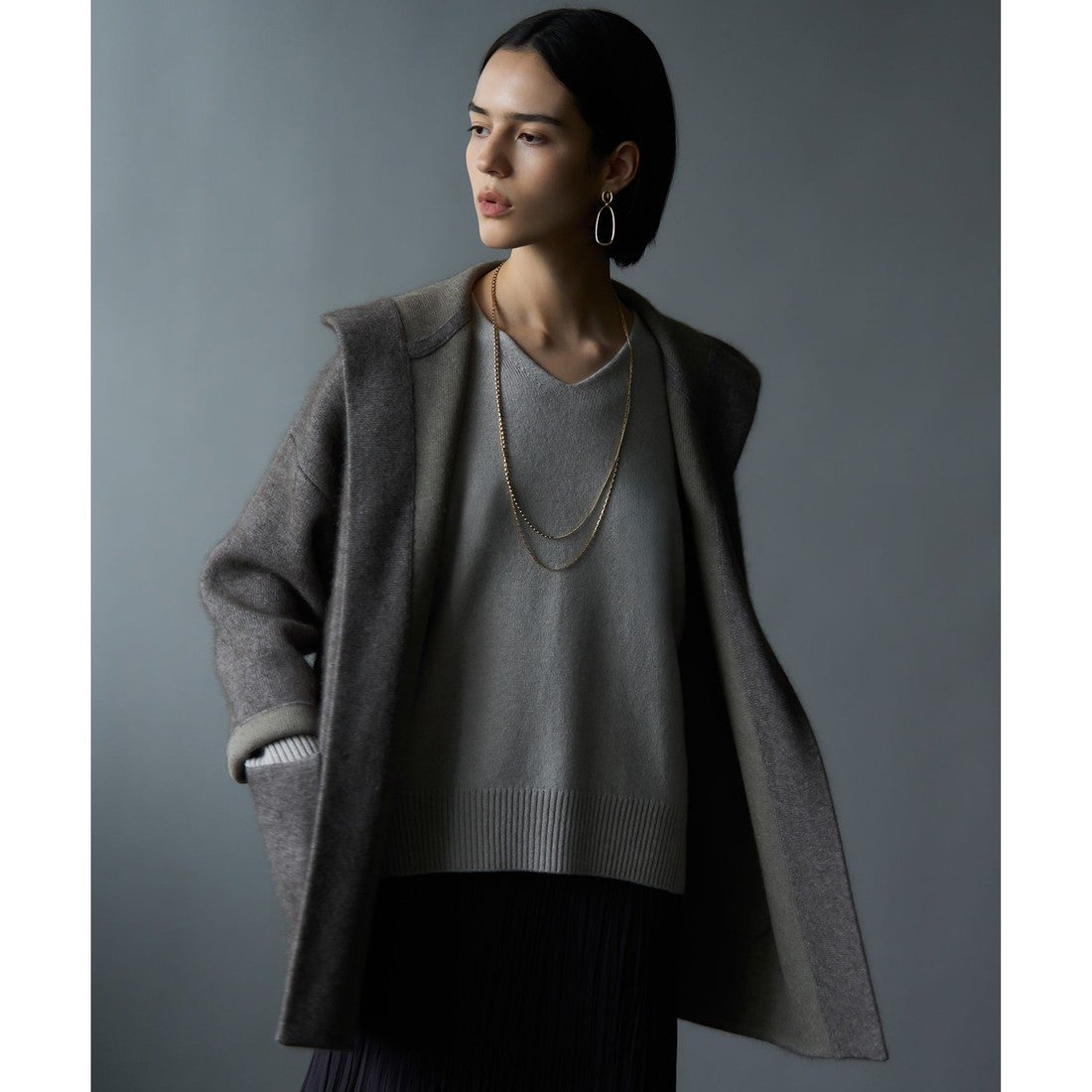 23区 【洗える】カシミヤブレンド Vネック ニット （グレー系） -靴