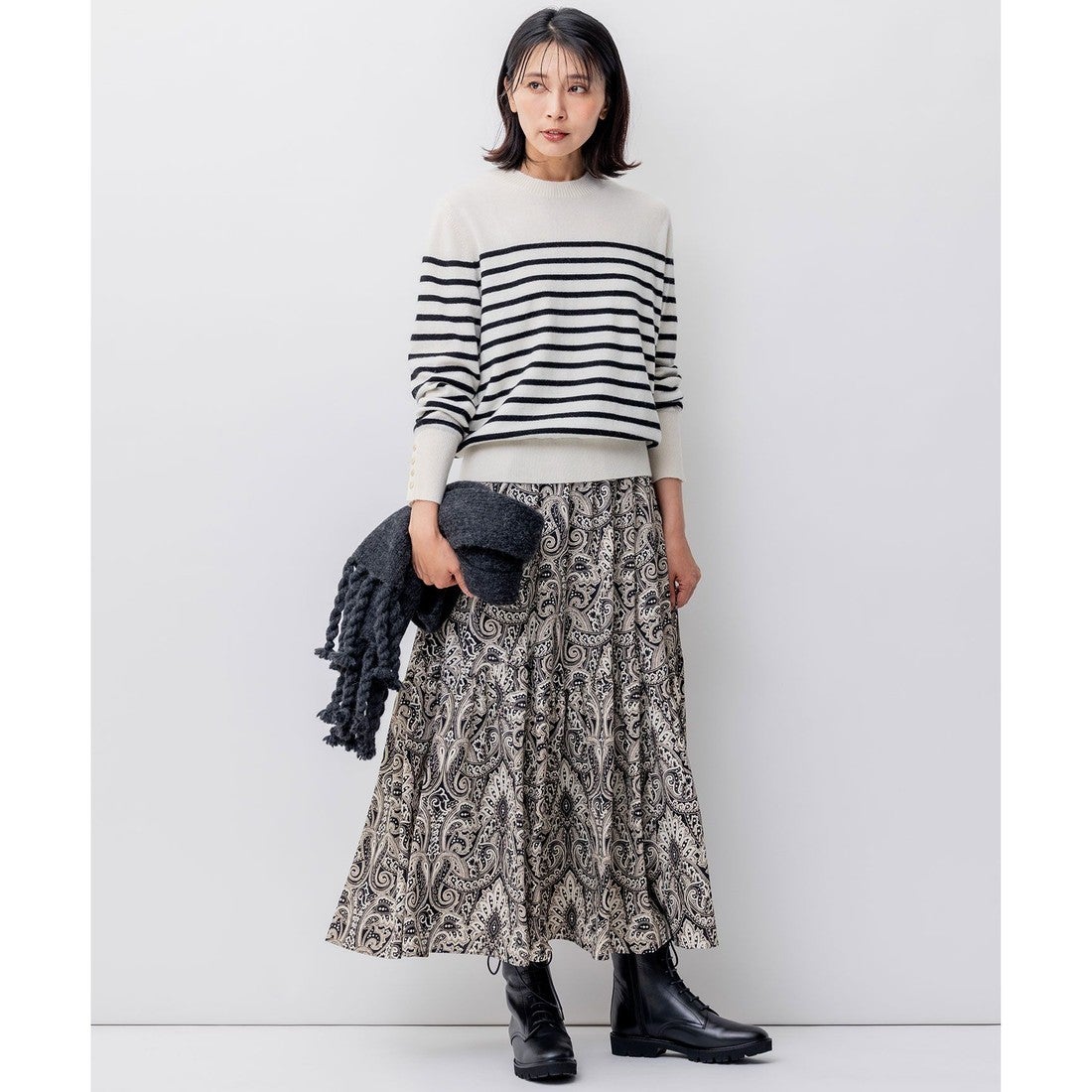 23区（大きいサイズ） 【洗える】ピュアカシミヤ ボーダー ニット