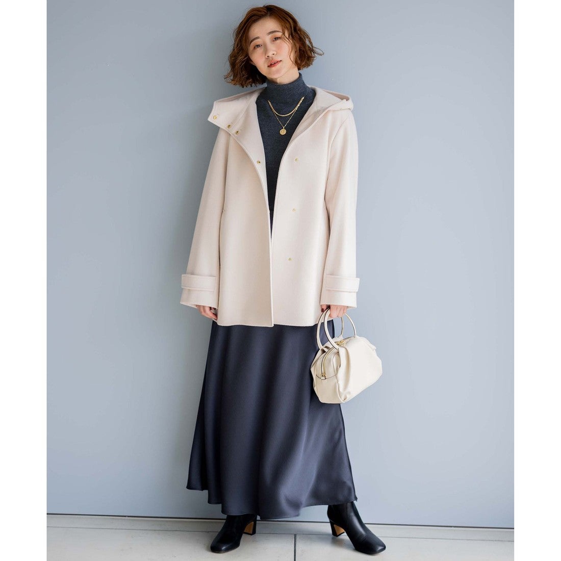 23区（大きいサイズ） ウールカシミヤビーバー フード付き ショート