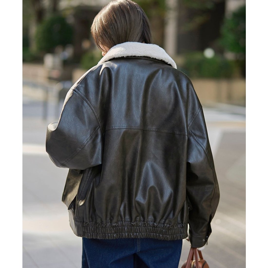 coen ボア襟付きレザーライクヴィンテージブルゾン - ファッション通販